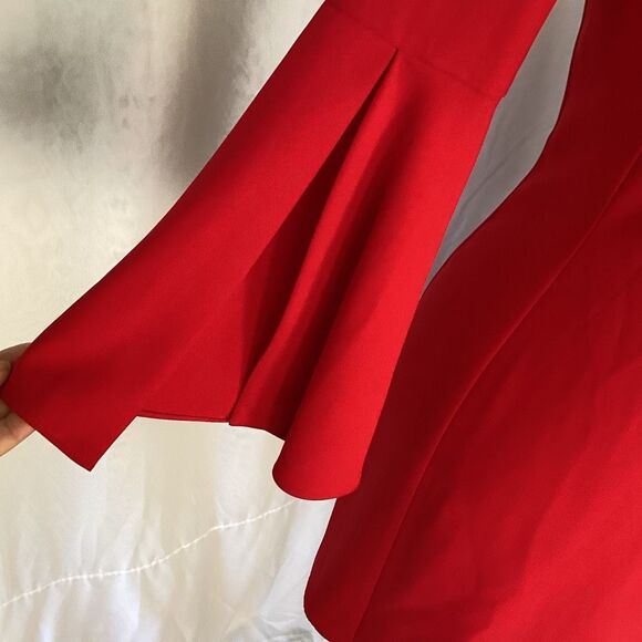 Amanda Uprichard Red Lined Sheath Dress Bell Slit Sleeves Women’s Small - Picture 4 of 8
